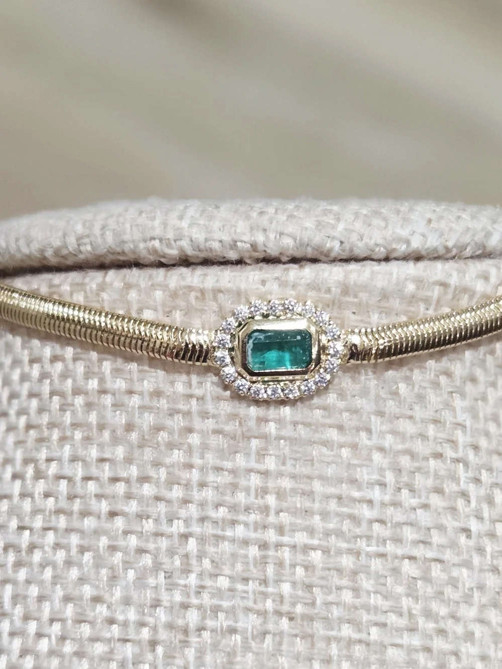 Gold Emerald Halo Bracelet - Green Gem Bracelet